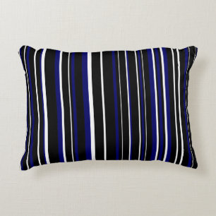 Black, Dark Navy Blue, and White Barcode Stripe Decorative Pillow