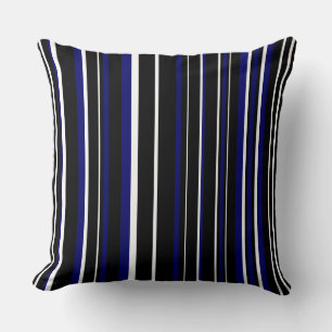 Black, Dark Navy Blue, and White Barcode Stripe Throw Pillow