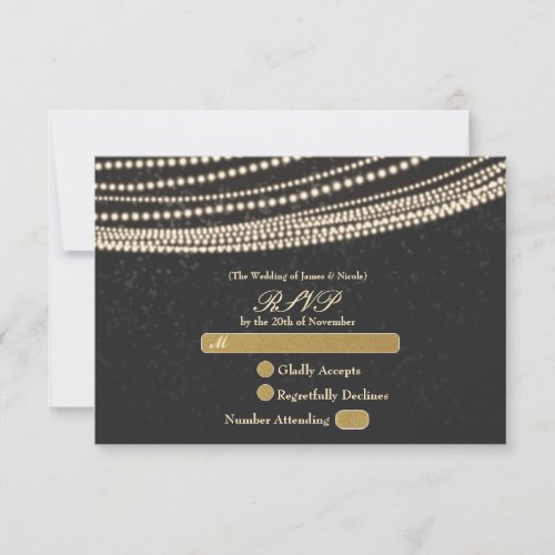 Black Dark Night Sky  String Lights RSVP Card