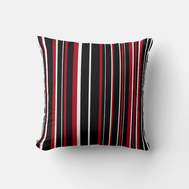 Black, Dark Red, and White Barcode Stripe Throw Pillow (Front)