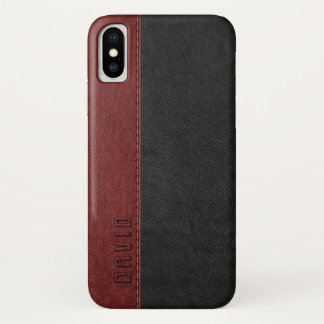 Black & Dark-red Faux Vintage Leather Texture iPhone X Case