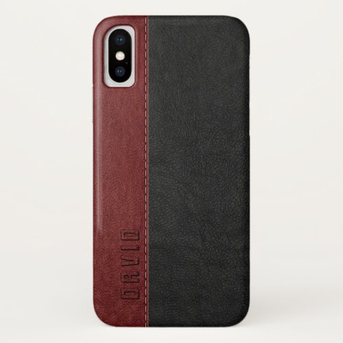 Black  Dark_red Faux Vintage Leather Texture iPhone X Case