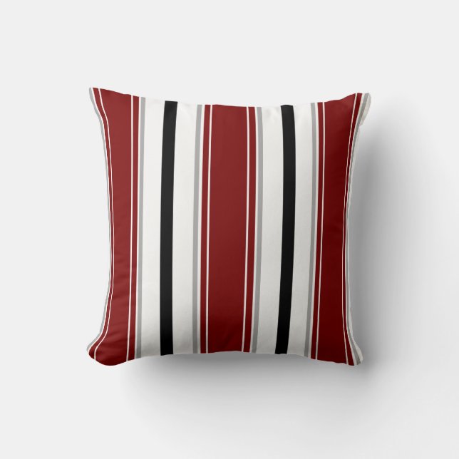 Black Dark Red Gray White Vertical Stripes Pattern Throw Pillow (Front)