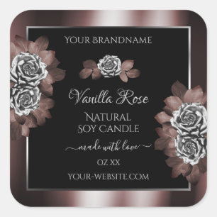 Black Dark Red Product Labels Silver Frame Roses
