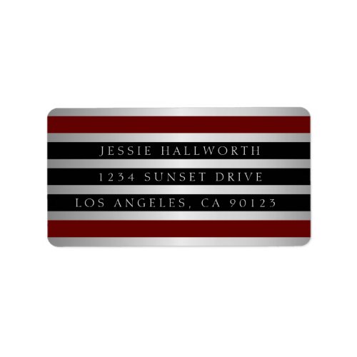 Black Dark Red Stripes  Faux Silver  Address Label