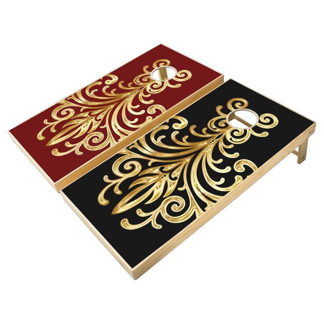 Black & Dark Red Stylish  Cornhole Set (Angled)