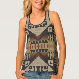 Black Dark Red Taupe Caramel Brown Mosaic Pattern Tank Top