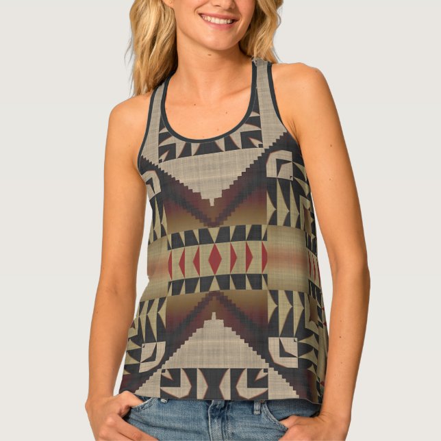 Black Dark Red Taupe Caramel Brown Mosaic Pattern Tank Top (Front)