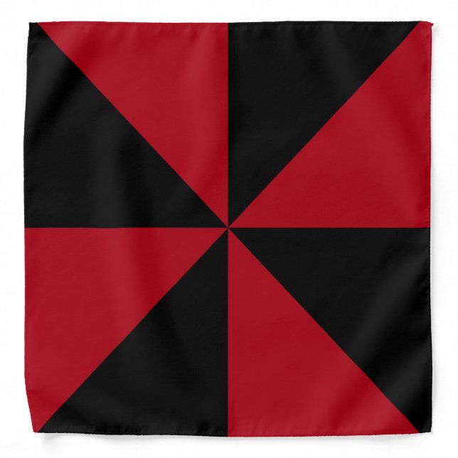 Black, Dark Red Triangle Pinwheel Pattern Bandana (Front)
