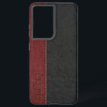 Black & Dark-Red Vintage Stitched Vintage Leather Samsung Galaxy S21  Case<br><div class="desc">Elegant image of masculine black and dark-red stitched vintage faux leather look with customizable monogram.</div>