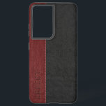 Black & Dark-Red Vintage Stitched Vintage Leather Samsung Galaxy S21  Case<br><div class="desc">Elegant image of masculine black and dark-red stitched vintage faux leather look with customizable monogram.</div>