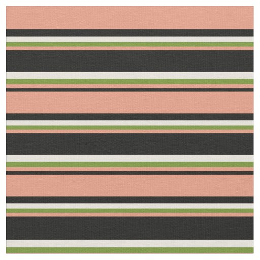 Black, Dark Salmon, Green & Beige Lined Pattern Fabric