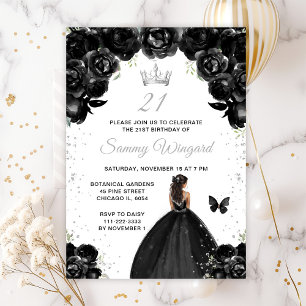 Black Dark Skin Princess Birthday Party Invitation