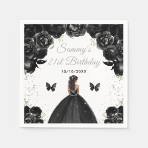 Black Dark Skin Princess Birthday Party Napkins