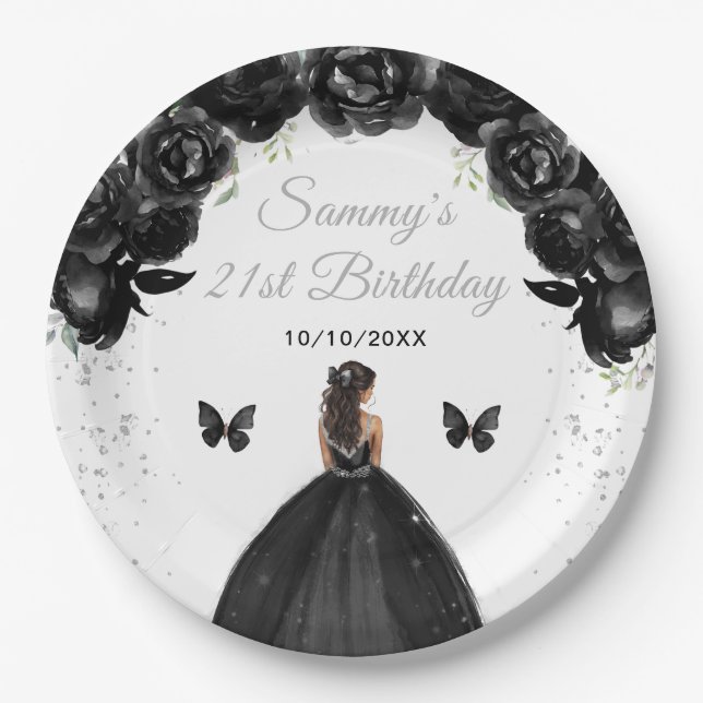 Black Dark Skin Princess Birthday Party Paper Plates (Front)
