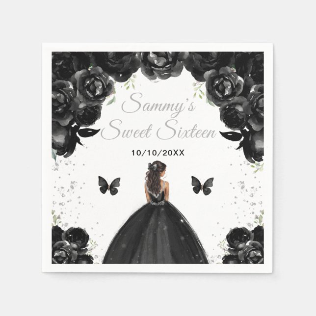Black Dark Skin Princess Sweet Sixteen Napkins (Front)