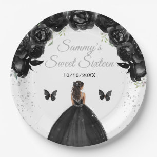 Black Dark Skin Princess Sweet Sixteen Paper Plates