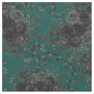 Black Dark Turquoise Gothic Rose Floral Small Fabric