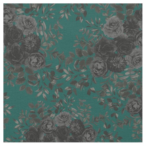 Black Dark Turquoise Gothic Rose Floral Small Fabric