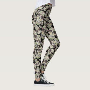 Black Day of the Dead Skulls Pattern Leggings