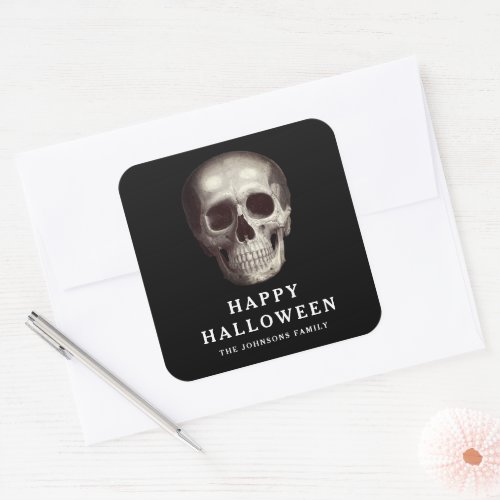 Black Dead Skull Scary Happy Halloween Square Sticker