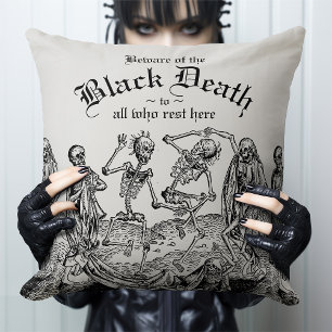 Black Death Dancing Skeletons Gothic Macabre Throw Pillow
