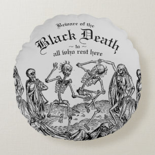 Black Death Dancing Skeletons Gothic Macabre Throw Round Pillow