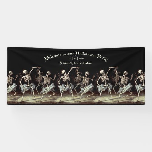 Black Death Dancing Skeletons Halloween Banner