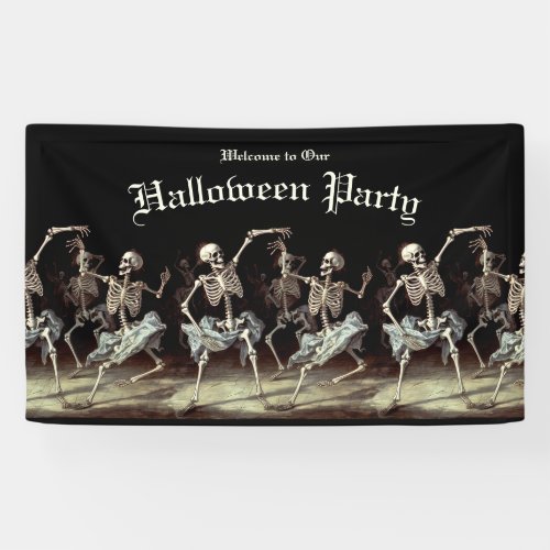 Black Death Dancing Skeletons Halloween Banner