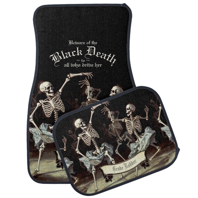 Black Death Dancing Skeletons Halloween Car Floor Mat (Set)