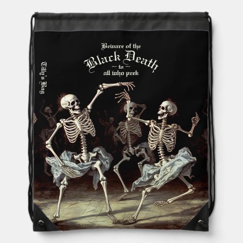 Black Death Dancing Skeletons Halloween Drawstring Bag