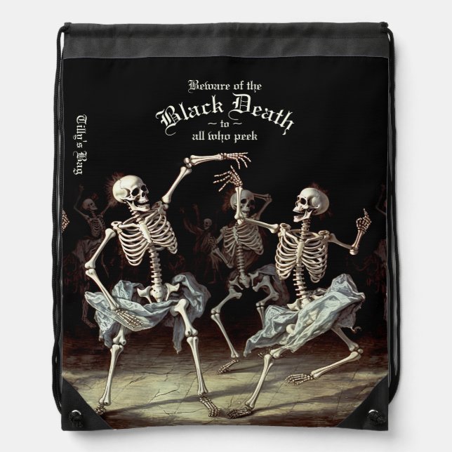Black Death Dancing Skeletons Halloween Drawstring Bag (Front)