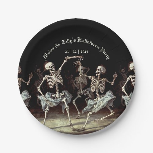 Black Death Dancing Skeletons Halloween Paper Plates