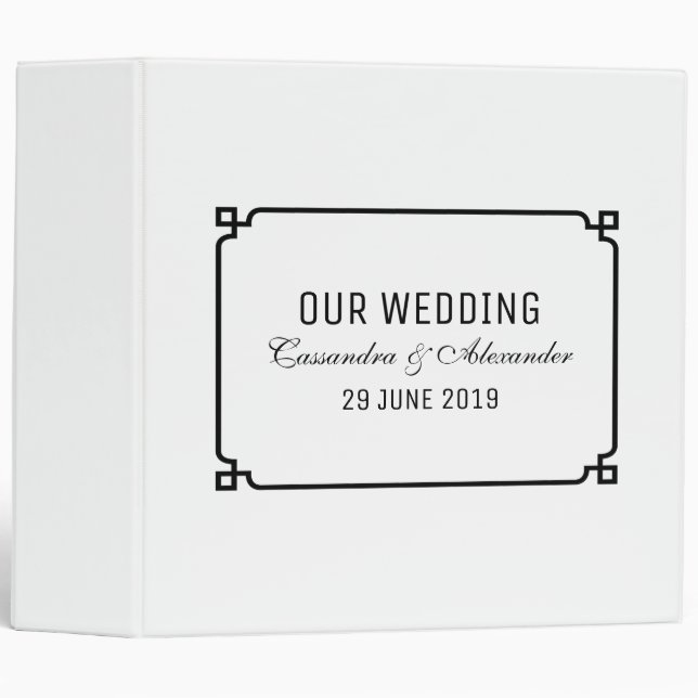 Black Deco Chic Wedding 3 Ring Binder (Front/Spine)