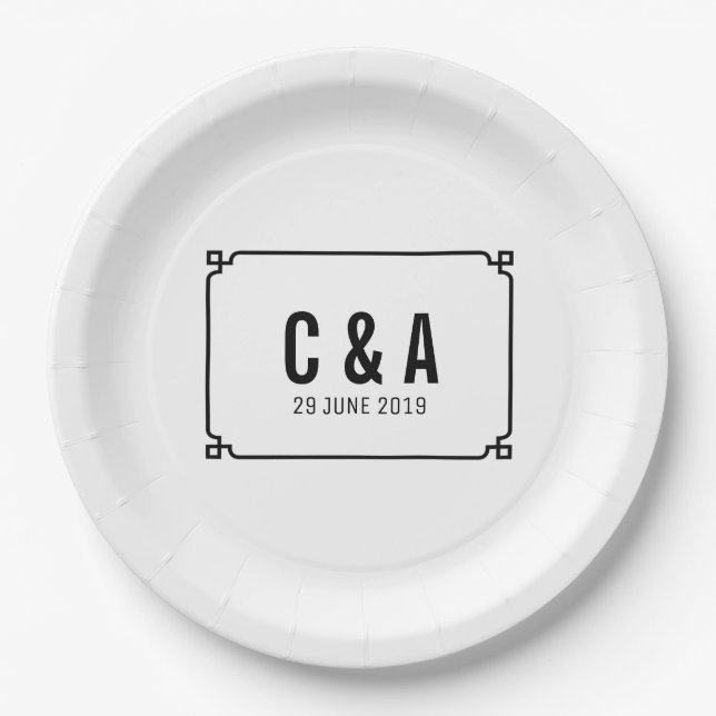 Black Deco Chic Wedding Paper Plates (Front)