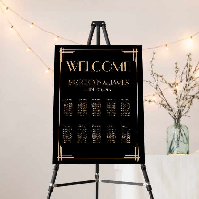 Black Deco Wedding Welcome Seating Chart Foam Board (In Situ (Stand))