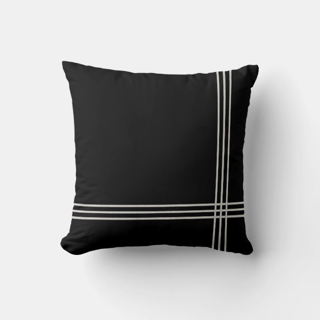 Black Deco White Stripe Throw Pillow (Front)
