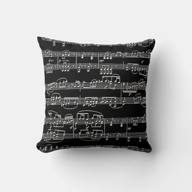 black decor-item music-themed throw pillow (Front)
