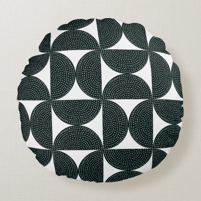 Black decorative abstract seamless pattern in the  round pillow (Front)