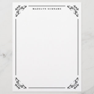 Black Decorative Ornate Swirl Frame And Name Letterhead