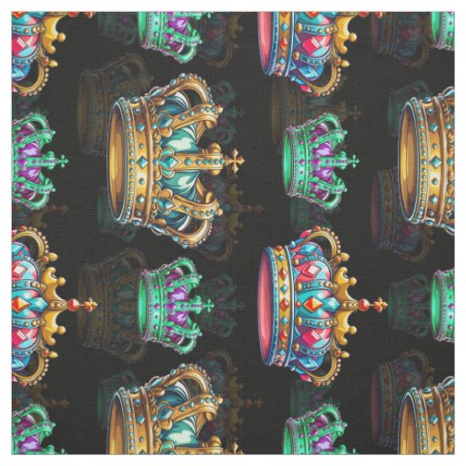 Black Decorative Royal Crown Pattern Textile Fabric