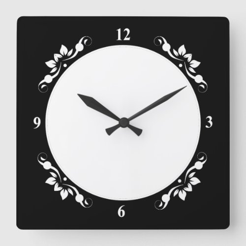 Black Decorative Sq Clock Face White Numbers Clock