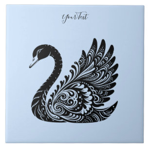 Black Decorative Swan Ceramic Tile
