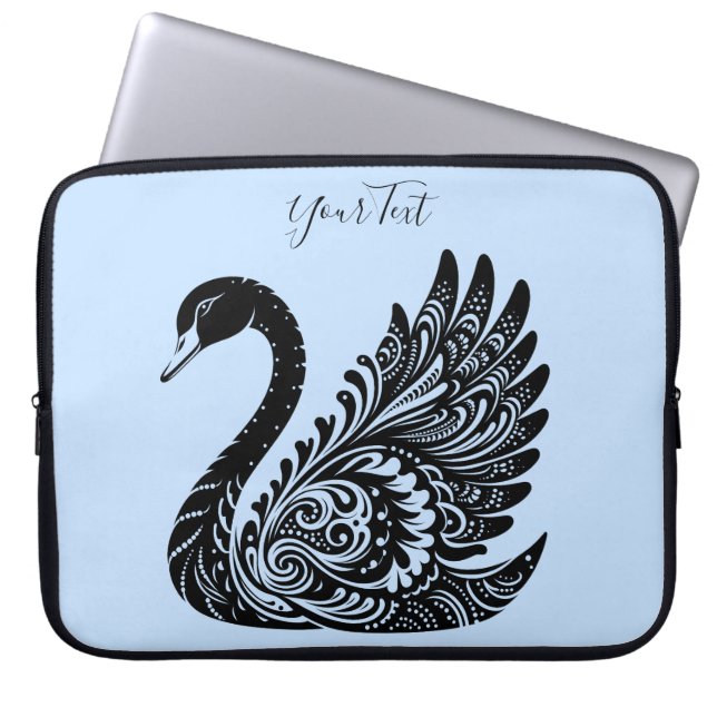 Black Decorative Swan Laptop Sleeve (Front)
