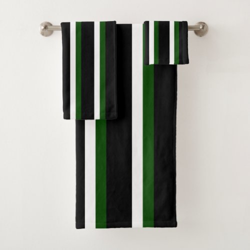 Black Deep Green White Striped Bath Towel Set