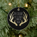 Black | Deer Antlers Christmas Family Photo Ceramic Ornament at Zazzle