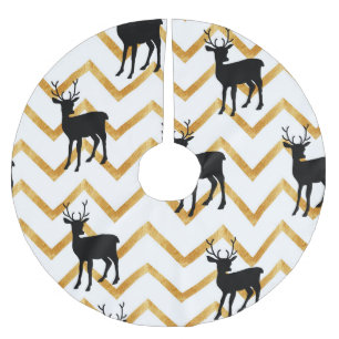 Black deer, gold texture pattern. brushed polyester tree skirt