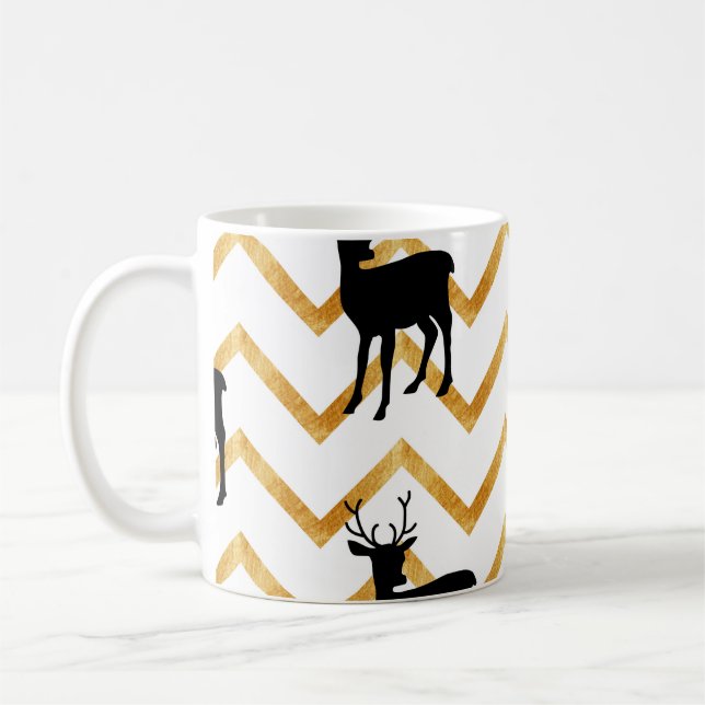 Black deer, gold texture pattern. coffee mug (Left)