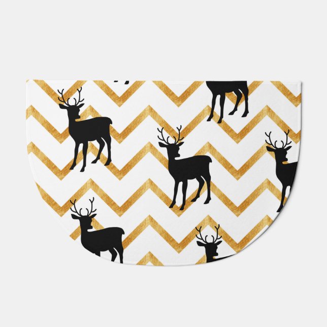 Black deer, gold texture pattern. doormat (Front)
