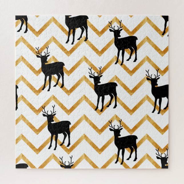 Black deer, gold texture pattern. jigsaw puzzle (Vertical)
